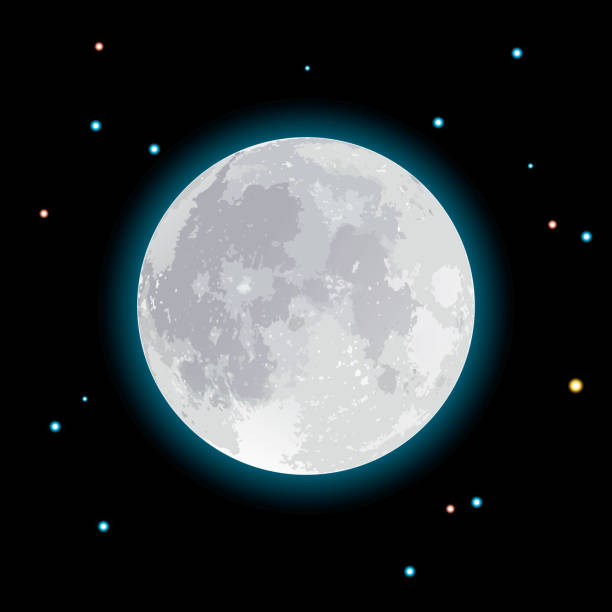 bildbanksillustrationer, clip art samt tecknat material och ikoner med full moon and star night illustration vector - planetmåne