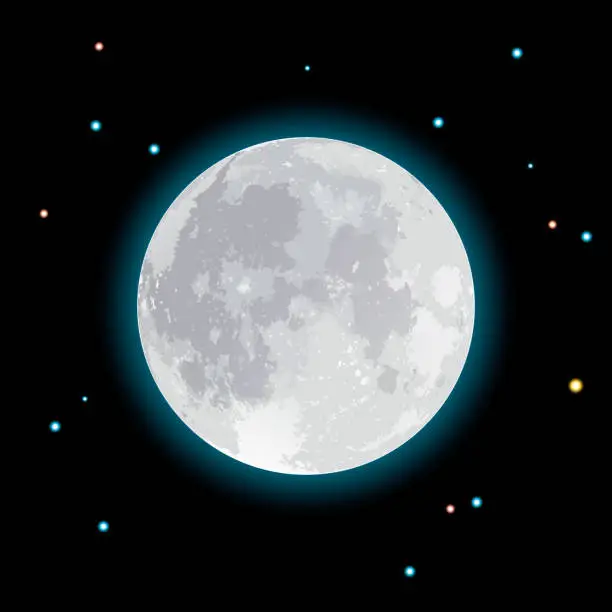 Vector illustration of Full moon and star night illustration vector