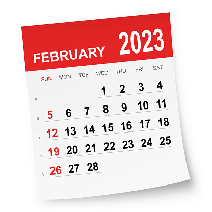 February 2023 calendar isolated on a white background. Need another version, another month, another year... Check my portfolio. Vector Illustration (EPS file, well layered and grouped). Easy to edit, manipulate, resize or colorize. Vector and Jpeg file of different sizes.