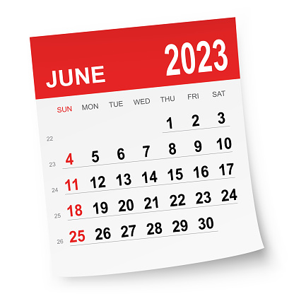 June 2023 calendar isolated on a white background. Need another version, another month, another year... Check my portfolio. Vector Illustration (EPS file, well layered and grouped). Easy to edit, manipulate, resize or colorize. Vector and Jpeg file of different sizes.