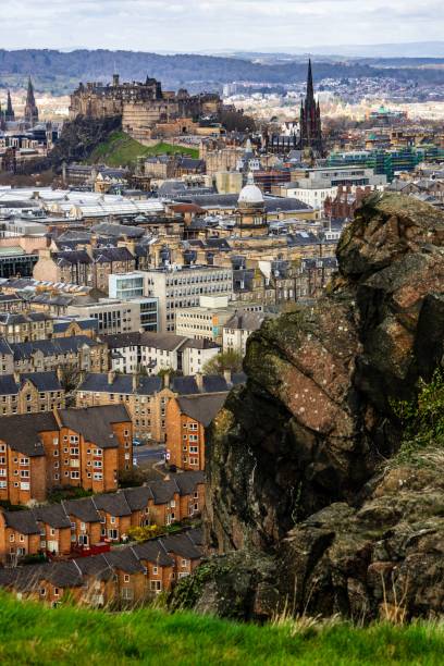 istock Overlooking view of Edinburgh from Arthur's Seat hill. 1421228436
