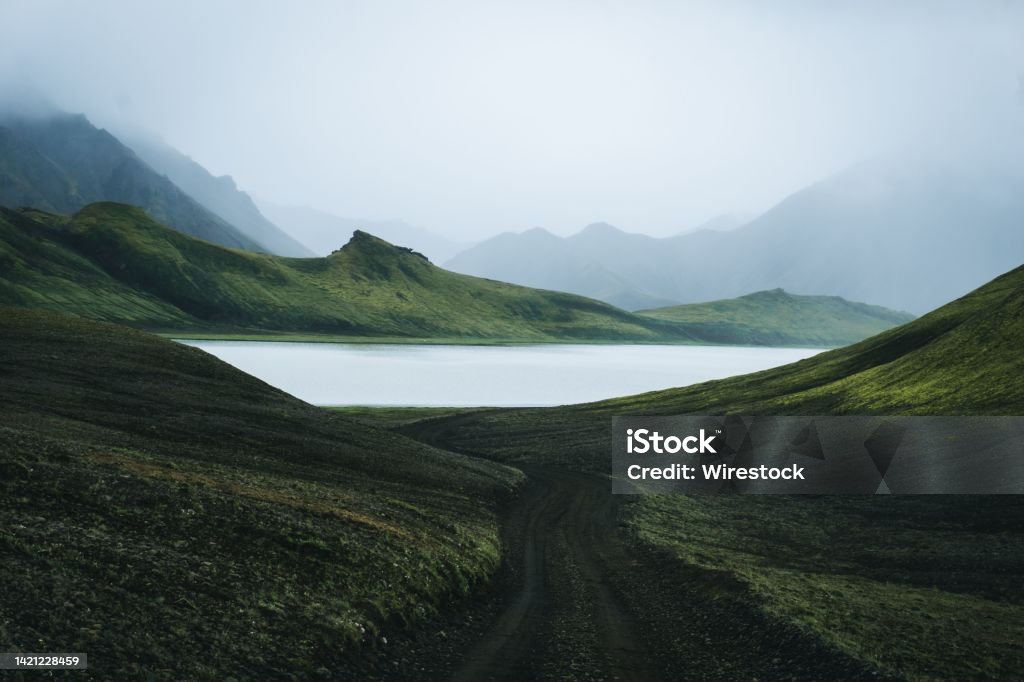 Aerial view of beautiful mountains in Landmannalaugar, Iceland An aerial view of beautiful mountains in Landmannalaugar, Iceland Landscape - Scenery Stock Photo