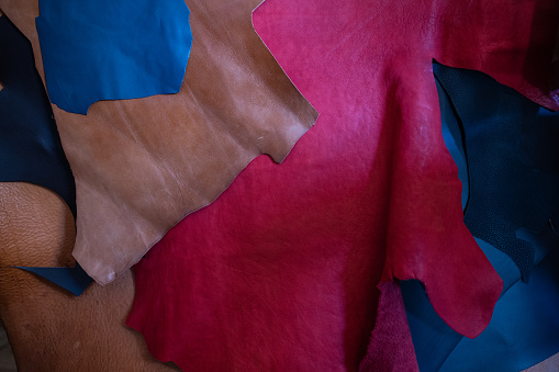 A group of leather samples in different colors