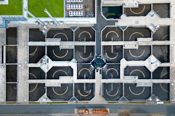 istock Sewage treatment plant - aerial view 1421232734