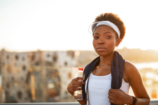 istock Beautiful African woman resting after training. 1421234103