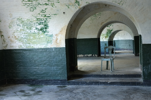 Hall inside old abandoned bunker in Java island