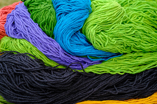 Sheep's wool threads, threads of different colors in large quantities, handmade