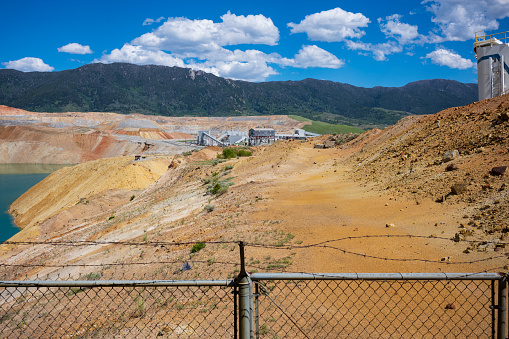 Riotinto mine in springtime, drills in the next layer to explode.