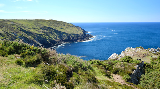 Cornish cliffs near St. Ives meeting the atlantic ocean