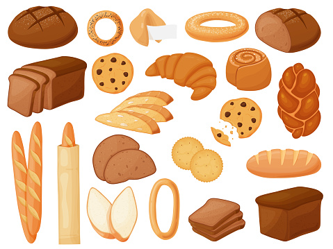 Vector bread set. Illustrations for design menu bakery. Cartoon bread. Vector illustration