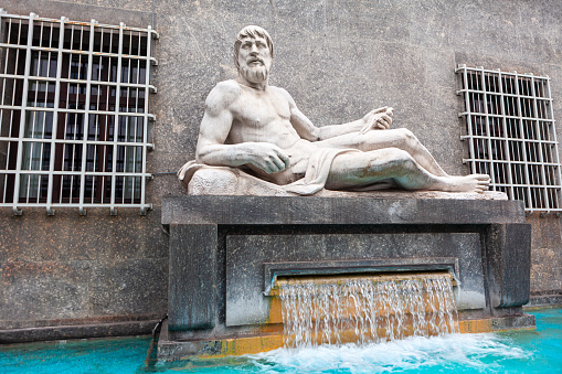 Fontana del Po in Turin Italy . Man impressive sculpture and water arrangement