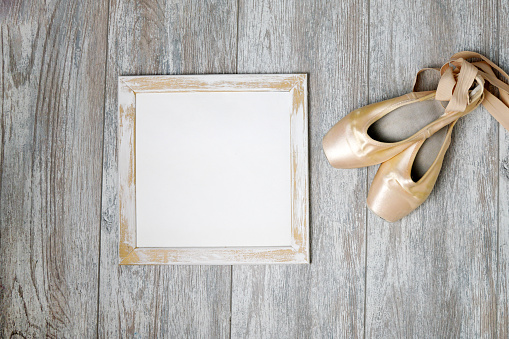 Pointe shoes and photo frame layout