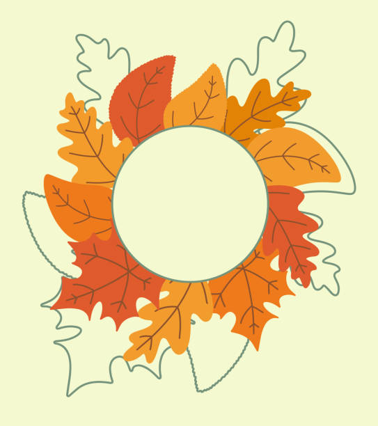 mehrfarbige herbstblätter mit rundem rahmen. - acorn oak oak tree leaf stock-grafiken, -clipart, -cartoons und -symbole