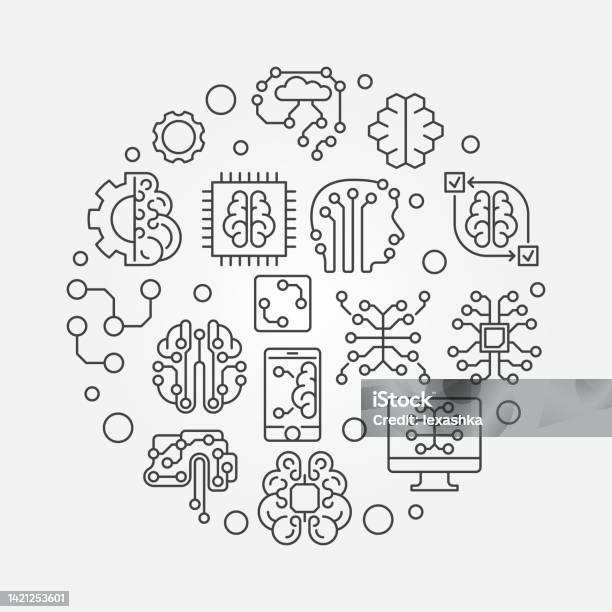 Brain Vector Rounf Digital Brain Round Vector Simple Outline Illustration Stock ...