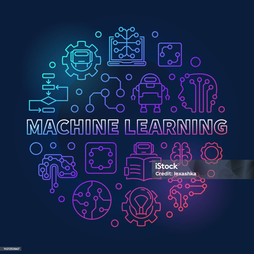 Machine Learning Round Vector Colored Outline Illustration Stock ...
