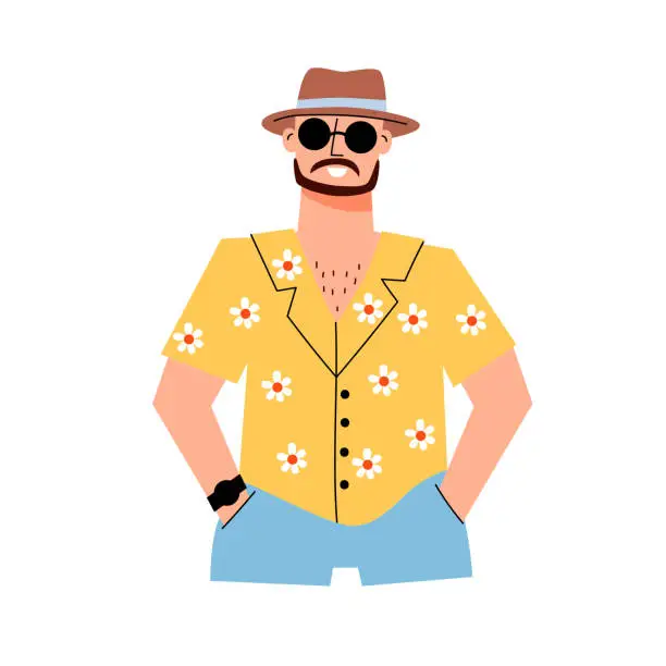 Vector illustration of Mbti concept. The businessman character. A man in a hat and a Hawaiian shirt. Flat vector illustration