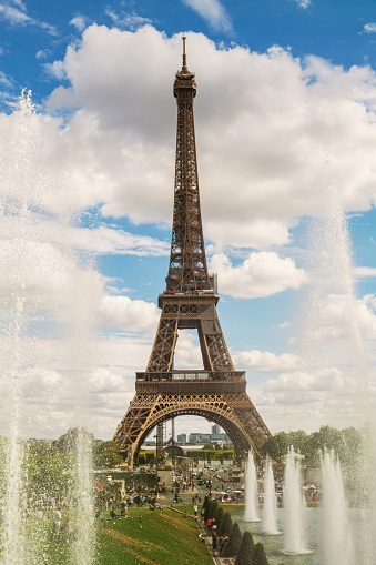 Eiffel tower with fountain from Trocadero Area, Paris, France
