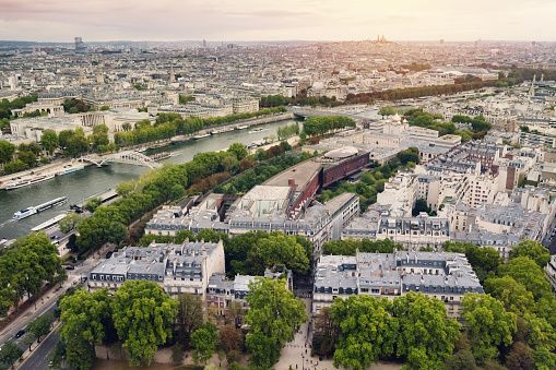 Aerial View of Paris from the Eiffel Tower with the river Seine