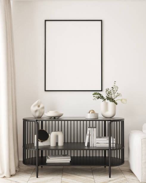istock mock up poster frame in modern interior background, living room, Scandinavian style, 3D render, 3D illustration 1421257909