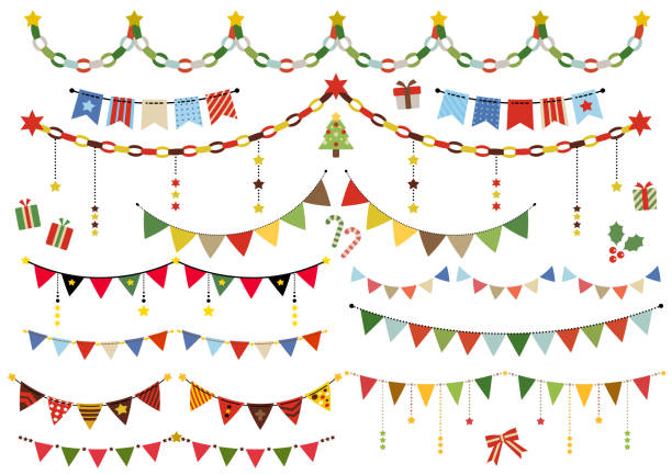 рождественская вечеринка веселье гирлянда набор - animated flag stock illustrations