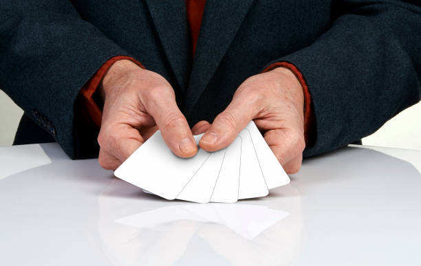 Five Blank playing cards poker in hand