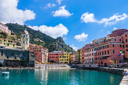 Pastel colored buildings of Vernazza, one of the villages in the Cinque Terre