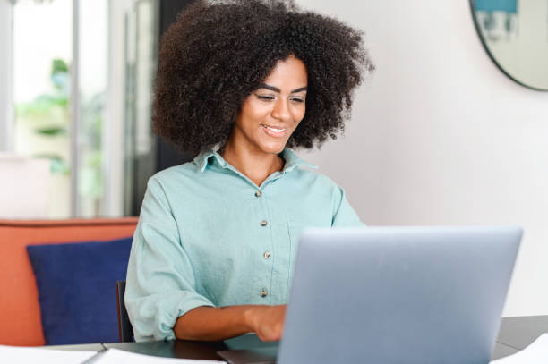 istock Smiling young joyful african-american female freelancer enjoying remote work 1421266641