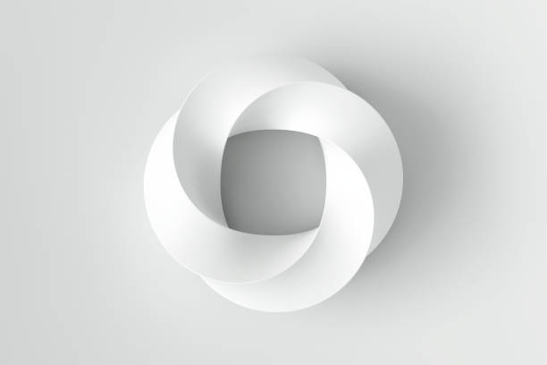 istock Mobius strip ring sacred geometry. Spatial figure with upturned surfaces. Front view of cover design on white background. Minimal art, abstract digital illustration. 3d rendering 1421267279