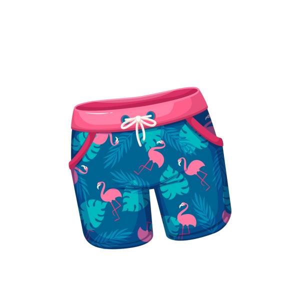 illustrazioni stock, clip art, cartoni animati e icone di tendenza di pantaloncini da spiaggia, bauli estivi isolati da indossare alla festa in piscina sulla spiaggia, costume da bagno alla moda maschile - shorts swimming shorts bermuda shorts beach