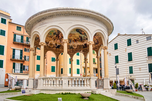 Rapallo Musik Kiosk built in an Art Nouveau style on the Vittorio Veneto seafront. Inaugurated in 1929 with paintings by the local painter Giovanni Grifo.