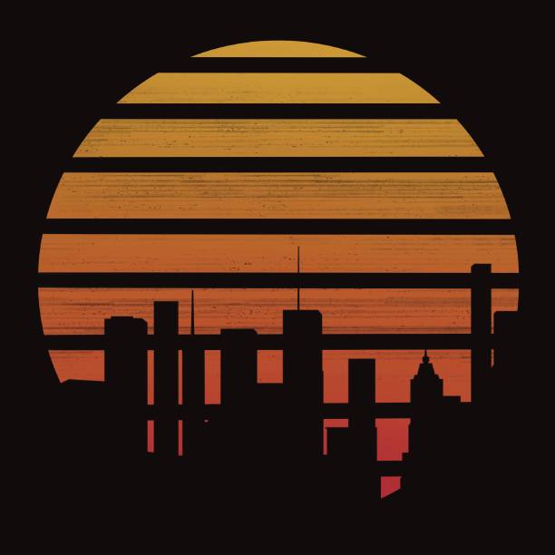 Abstract Vintage retro stripped sunset background with 80s vintage vibe.