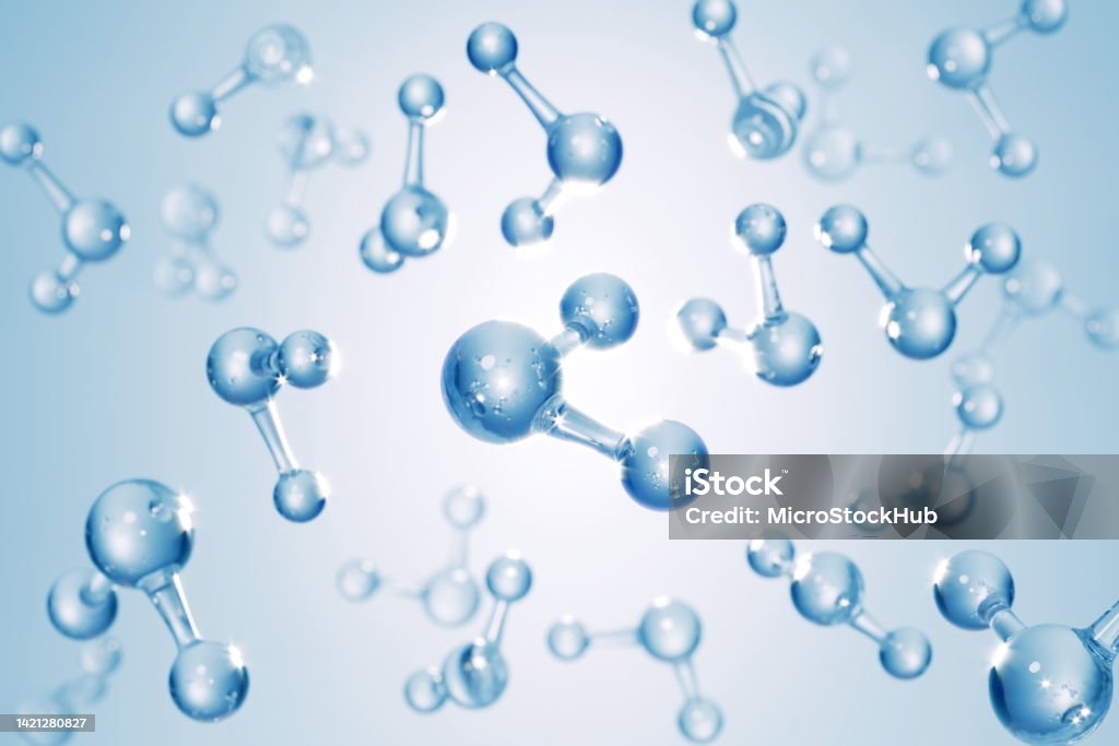Abstract Blue Molecular Shapes On Pale Blue Background Abstract blue molecules on pale blue background. Horizontal composition with copy space. Biology Stock Photo