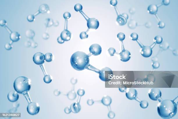 Abstract Blue Molecular Shapes On Pale Blue Background Stock Photo - Download Image Now
