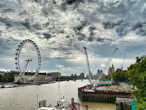 London skyline and River Thames view on a stormy day