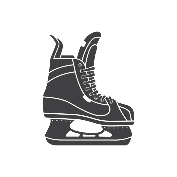 ilustraciones, imágenes clip art, dibujos animados e iconos de stock de silueta clásica del icono de los patines de hockey sobre hielo. ilustración vectorial aislada sobre fondo blanco. hockey sobre hielo patines equipo de deportes de invierno. - ice hockey silhouette celebration ice skating