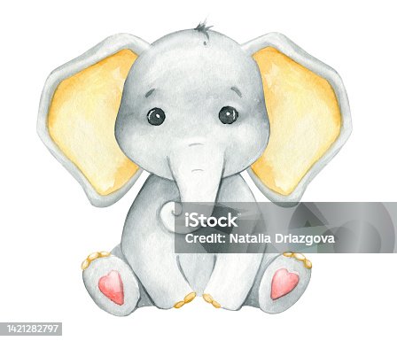 istock Elephant, gray, cartoon-style, on an isolated background. 1421282797