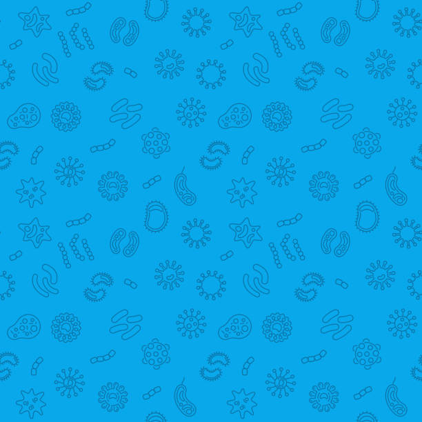 ilustrações de stock, clip art, desenhos animados e ícones de seamless microbiology blue pattern. vector illustration - textile scientific experiment laboratory textile industry