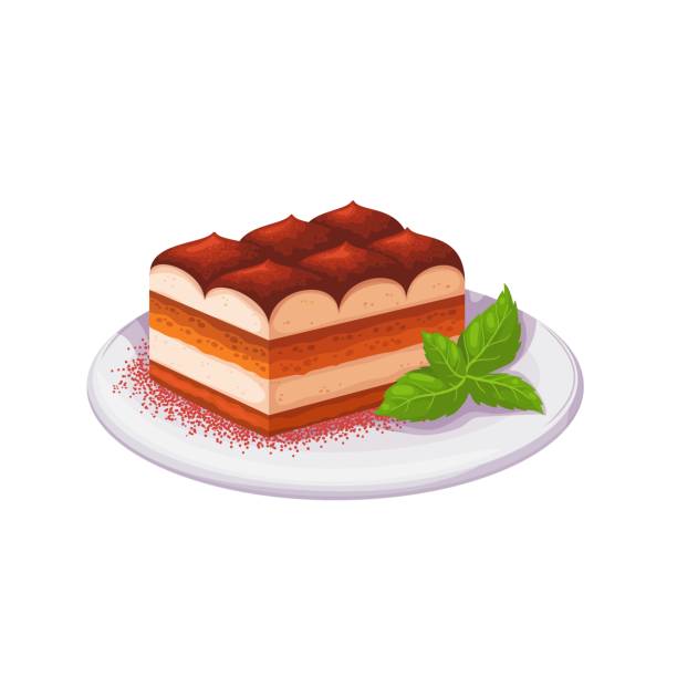 ティラミス、イタリアのデザート、自家製伝統的なケーキの片と孤立したガラス板 - tiramisu cake chocolate sweet food点のイラスト素材／クリップアート素材／マンガ素材／アイコン素材