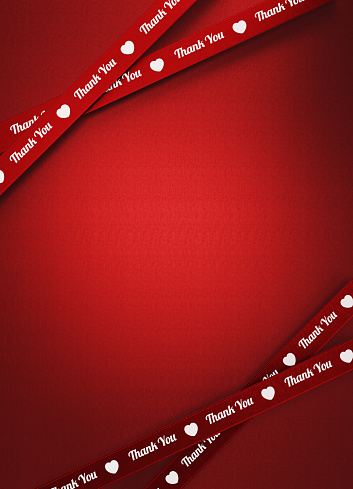 Thank you written red ribbons over red background. Vertical composition with copy space. Thank you concept.