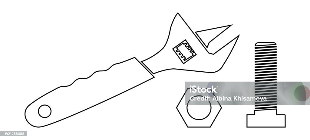 Key Fastner Drawing Key Bolt Nut2 Stock Illustration - Download Image Now - Art, Bolt ...