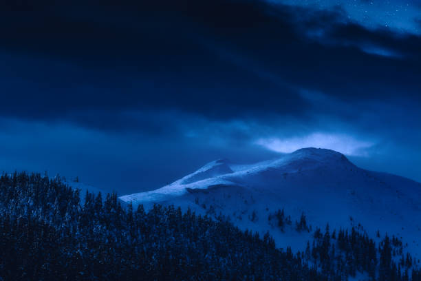 istock Mountain peak covered with snow in a moonlight 1421288532