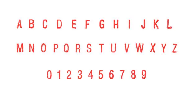 Photo of Red stamp letters and numbers set on white