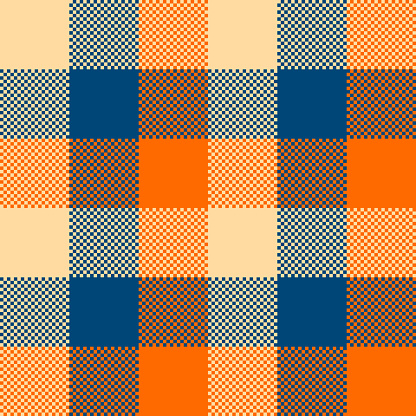 Autumn Lumberjack Seamless Pattern. Vector Beige, Blue and Orange Buffalo Checkered Plaid textured background. Traditional Fall fabric print. Flannel plaid texture for fashion, print, design.