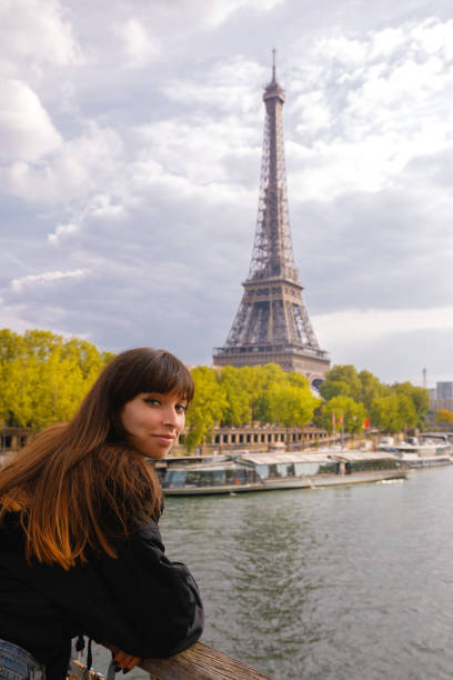 Young woman in Paris stock photo