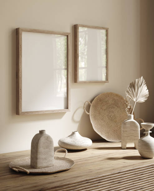 istock Mock up frame in home interior, Scandi-boho style 1421292239