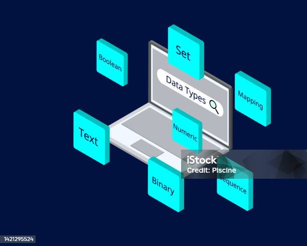 Data Types In Python Programming From Laptop Stock Illustration ...