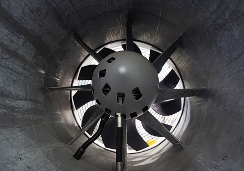 gas turbine rotor being serviced at workshop