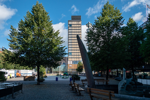 Skelleftea, Sweden Aug 22, 2022 The Sara Cultural Centre  is a new home for arts, performance and literature in the Nordic region's tallest timber building, and the main square.