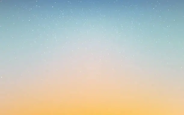 Vector illustration of Sunset sky. Evening light with stars. Yellow and blue sky gradient. Abstract blurred background. Realistic sunlight for poster, banner or web. Vector illustration