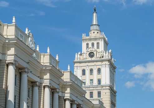 Tower Of South-East Railways (department of Russian Railways) Administration Building  - a symbol of  Voronezh city. Building was built by architect N.V. Troitsky. Voronezh, Russia - July 30, 2022